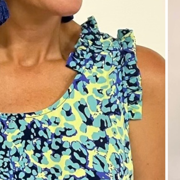 Periwinkle | Allison Ruffle Print Sleeveless Top - Large - Picture 7 of 7